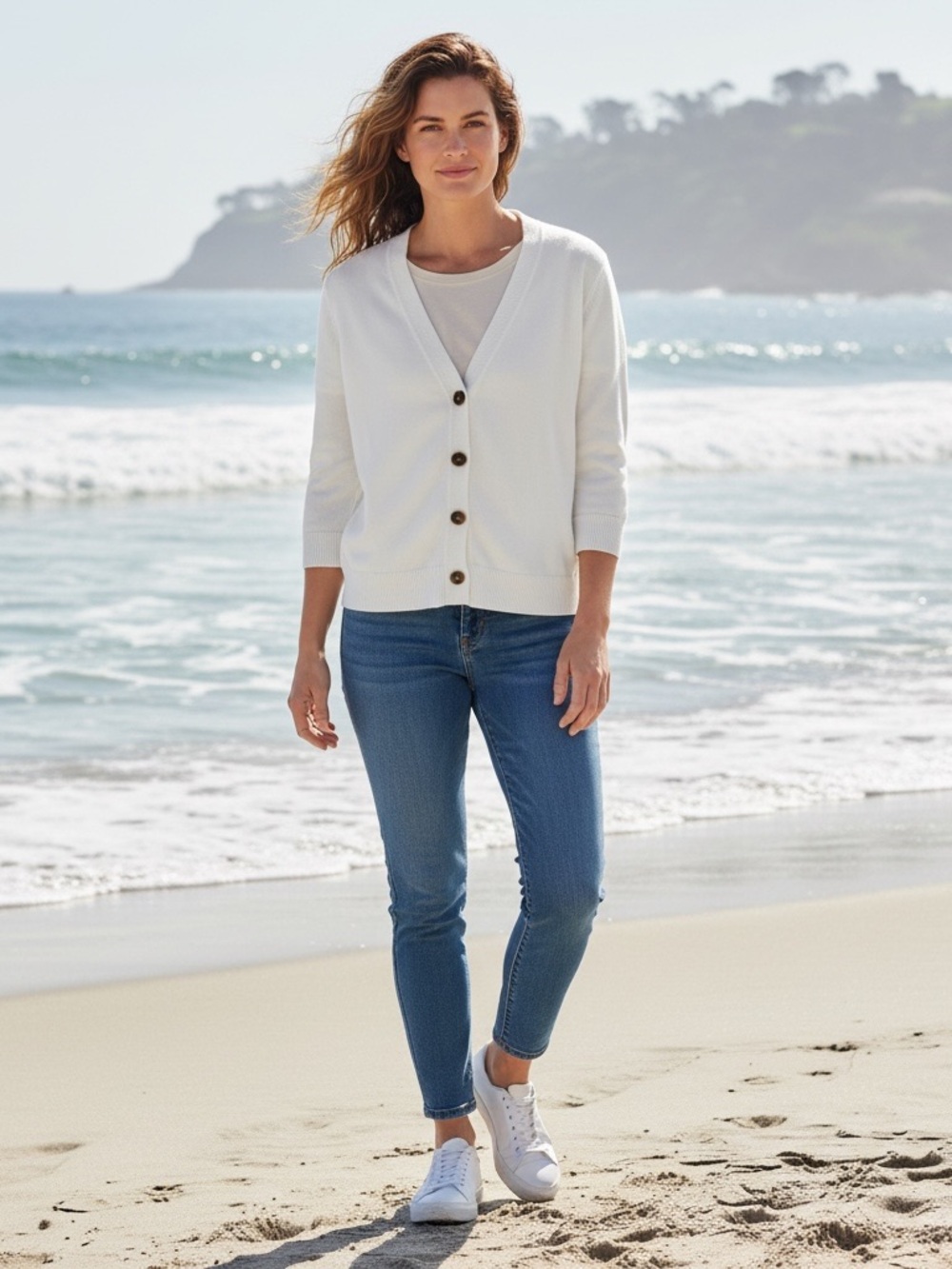 J jill cotton summer sweater 3/4 sleeve beach 🏖️ women’s medium layering piece